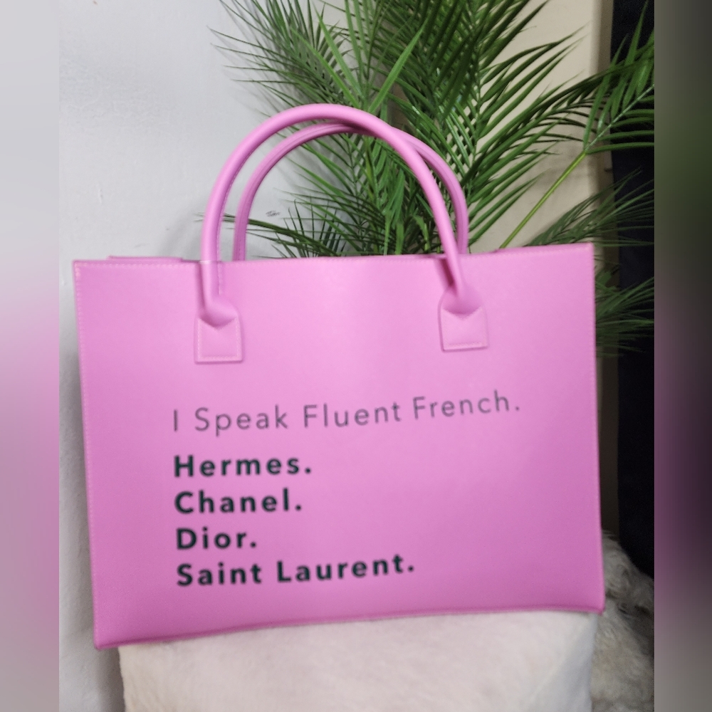 Pink I speak fluent French handbag